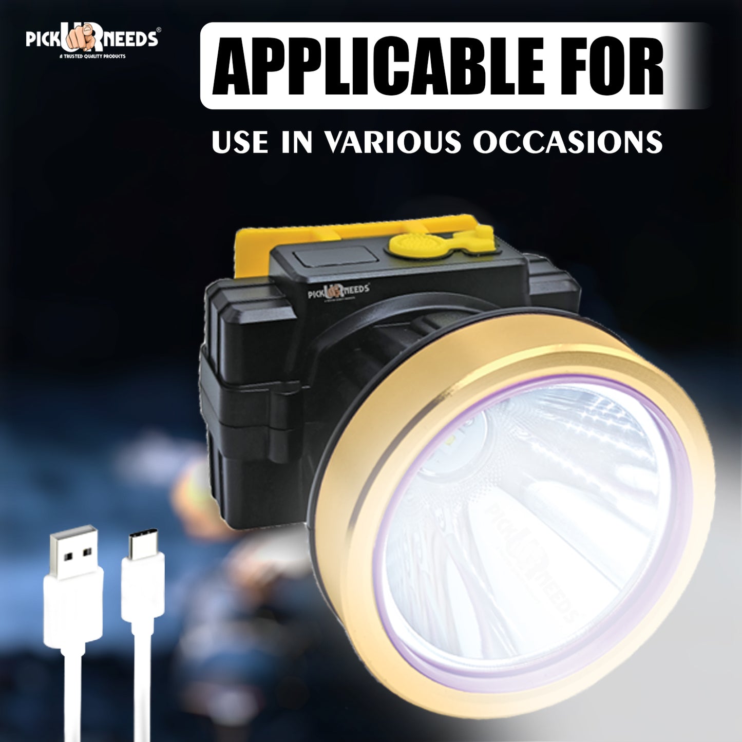 Pick Ur Needs 200W Laser Rechargeable Headlamp With Straps For Outdoor Usage 3600 mAh Battery 5 hrs Torch Emergency Light