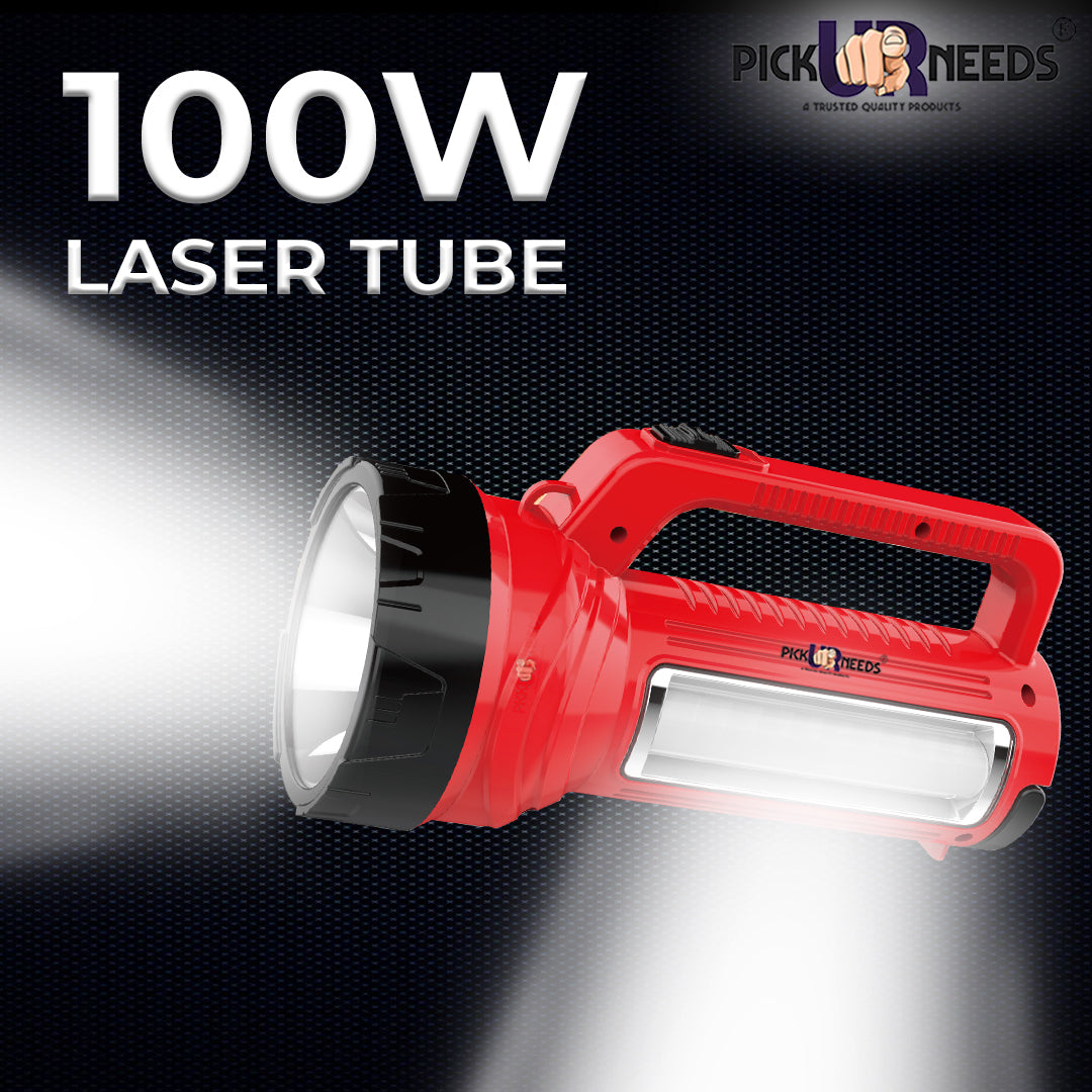 Pick Ur Needs Rechargeable Long Range LED Searchlight 100W + Side Tube 8 hrs Torch Emergency Light  (Yellow)