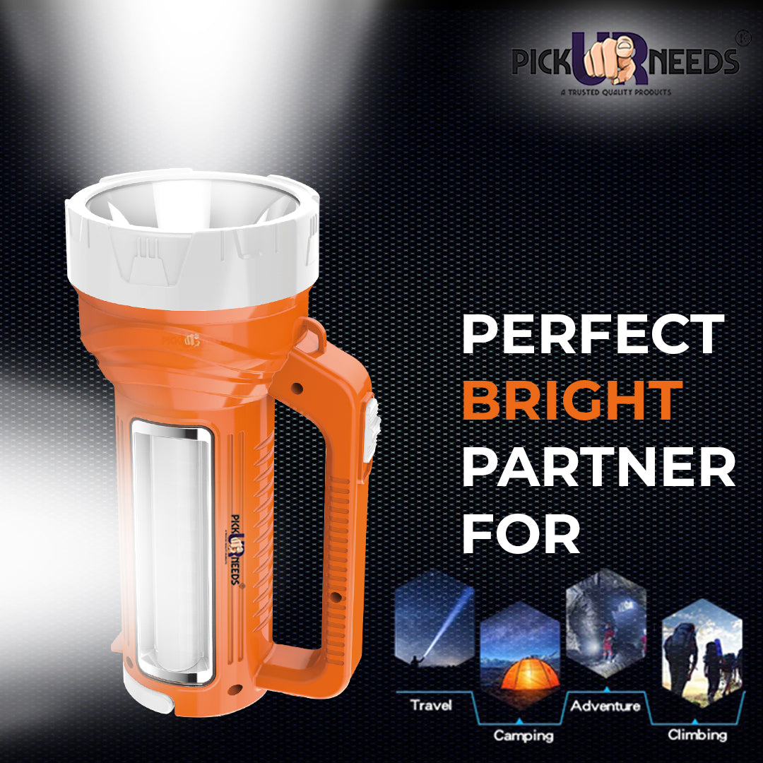 Pick Ur Needs Rechargeable Long Range LED Searchlight 100W + Side Tube 8 hrs Torch Emergency Light  (Yellow)