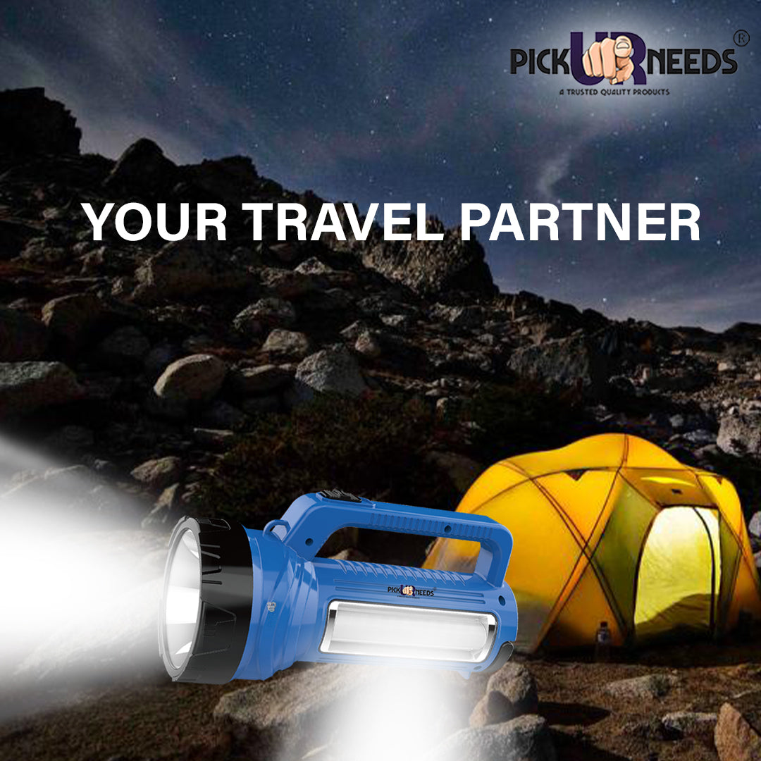 Pick Ur Needs Rechargeable Long Range LED Searchlight 100W + Side Tube 8 hrs Torch Emergency Light  (Yellow)
