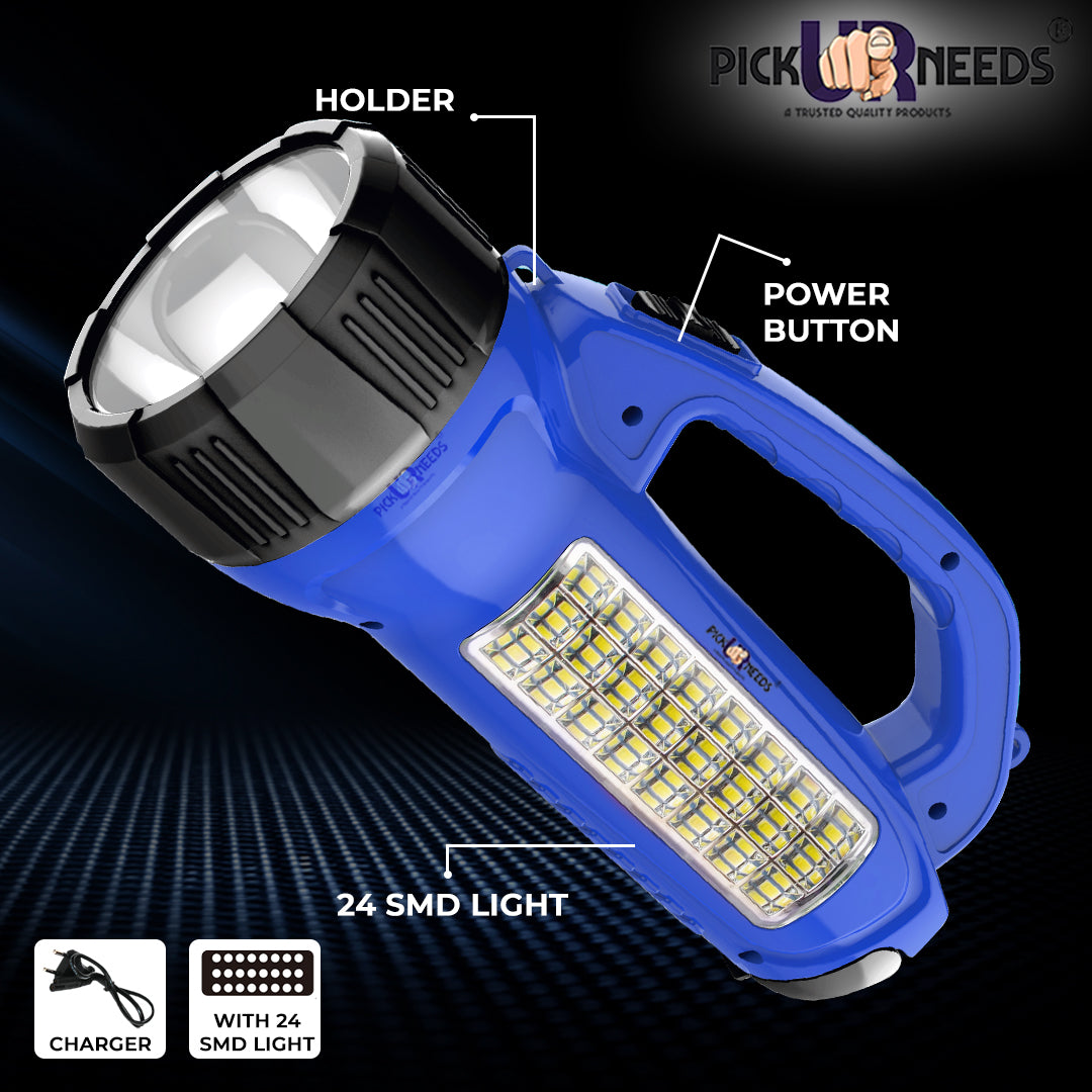 Pick Ur Needs Long Range LED Emergency 100W+24 SMD Rechargeable Search Torch Light