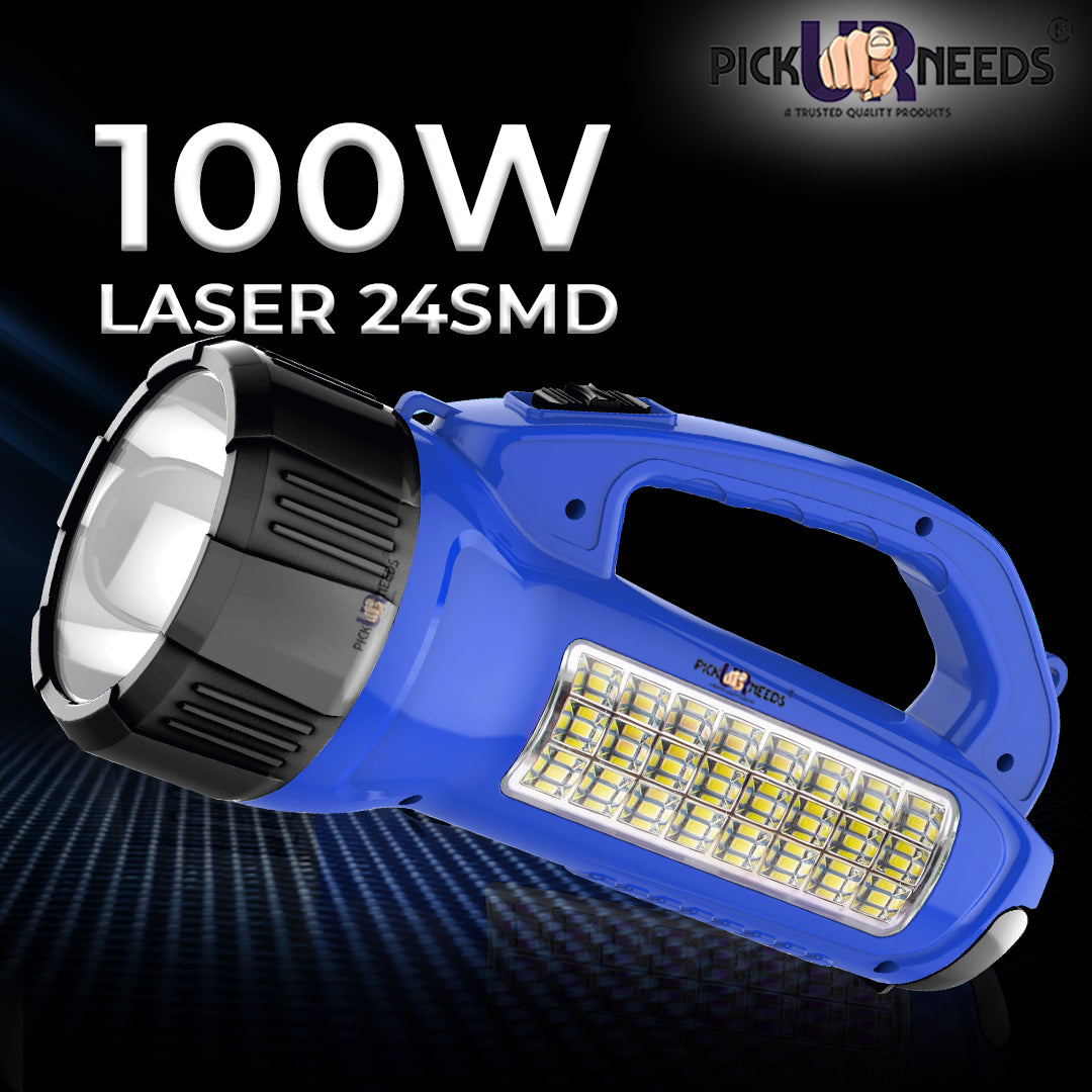 Pick Ur Needs Long Range LED Emergency 100W+24 SMD Rechargeable Search Torch Light