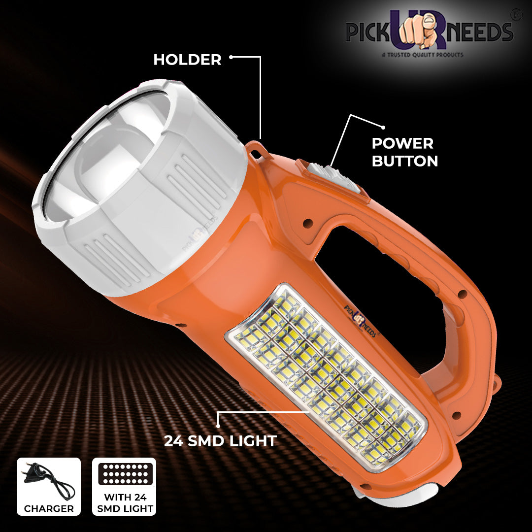 Pick Ur Needs Long Range LED Emergency 100W+24 SMD Rechargeable Search Torch Light