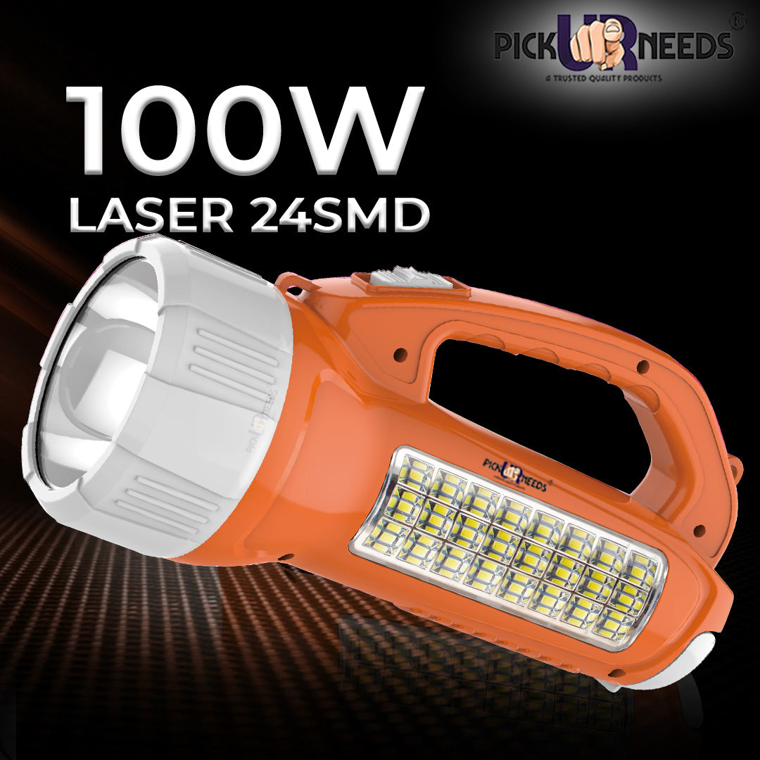 Pick Ur Needs Long Range LED Emergency 100W+24 SMD Rechargeable Search Torch Light