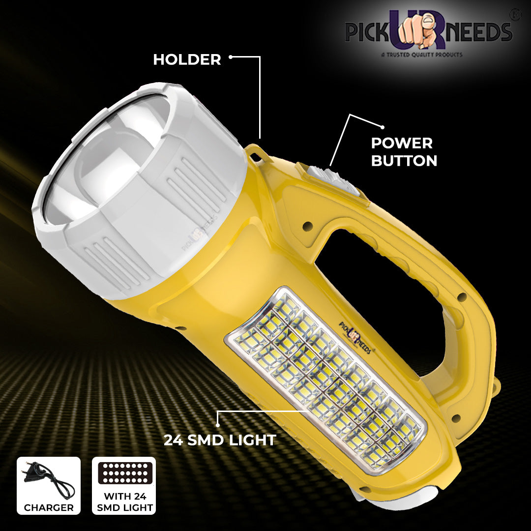 Pick Ur Needs Long Range LED Emergency 100W+24 SMD Rechargeable Search Torch Light