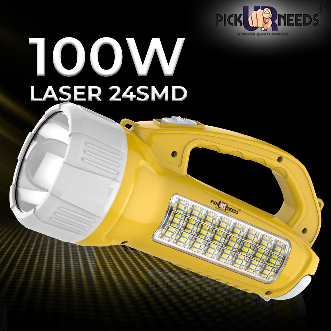 Pick Ur Needs Long Range LED Emergency 100W+24 SMD Rechargeable Search Torch Light