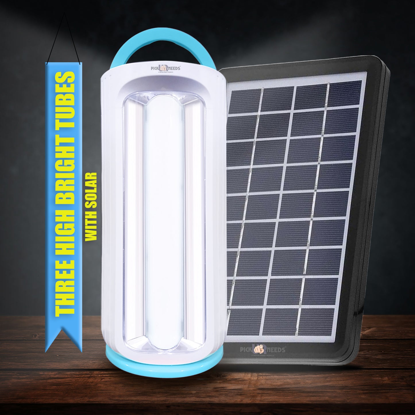 Pick Ur Needs Rechargeable 90W Home Emergency Light 3 Side Tube Floor Lantern Lamp + Solar Panel(3W+9V)