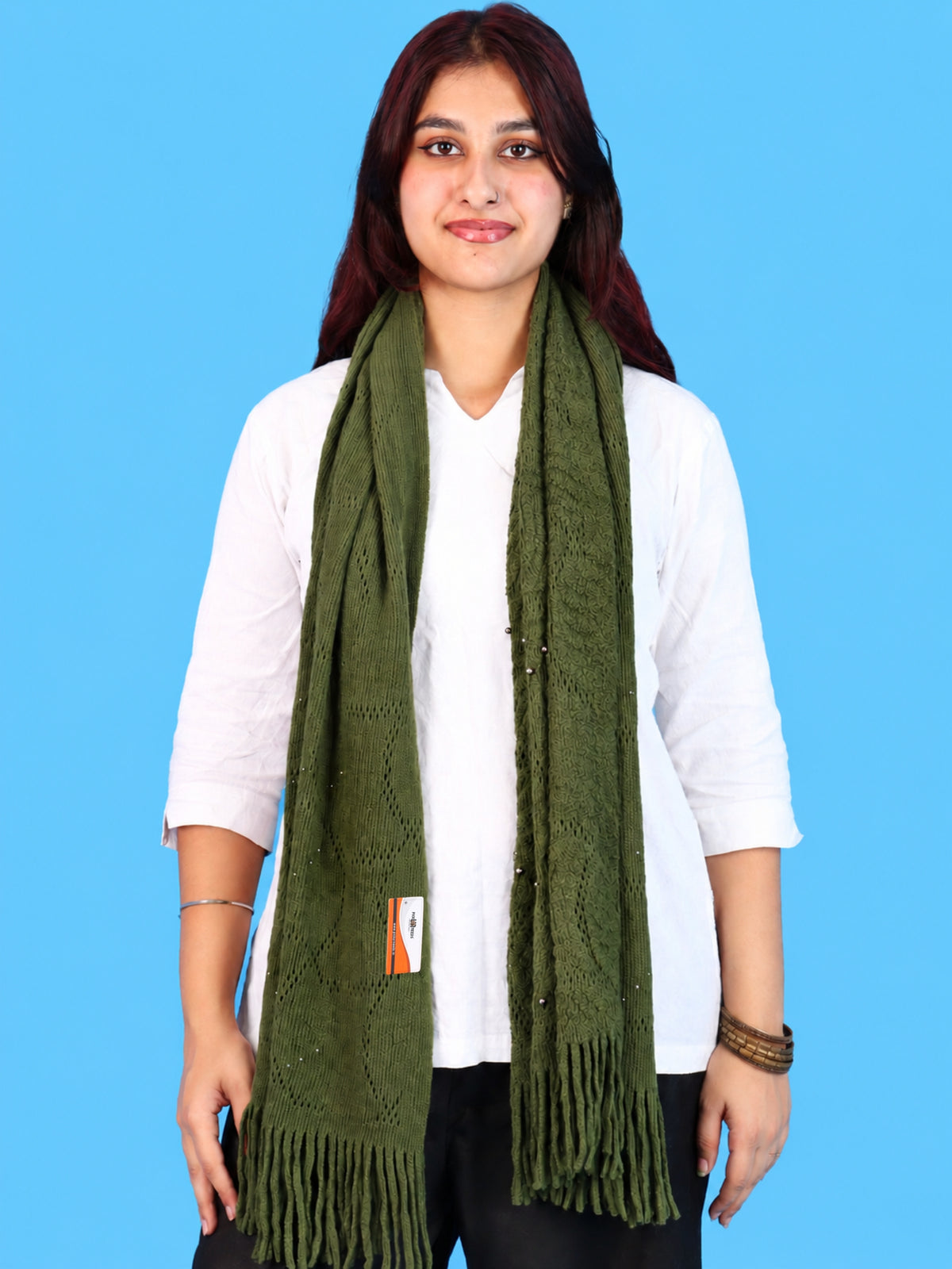 Pick Ur Needs Women & Girls Winter Warm Woolen Muffler with Pearl Work & Fringes – Soft Stylish Wrap