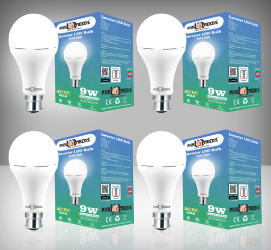Pick Ur Needs Rechargeable 9W Inverter LED AC/DC Bulb For Home Emergency Light, Self-Charging 4 hrs Bulb Emergency Light  (Pack of 4)