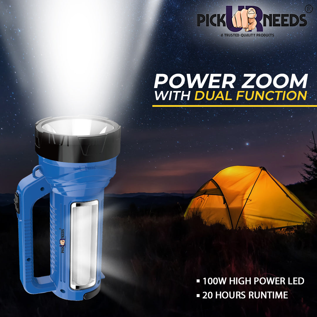 Pick Ur Needs Rechargeable Long Range LED Searchlight 100W + Side Tube 8 hrs Torch Emergency Light  (Yellow)