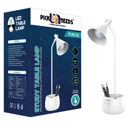 Pick Ur Needs Study Table/Desk Lamp Touch with Pen Holder Rechargeable Eye Protection Study Lamp  (35 cm, White)