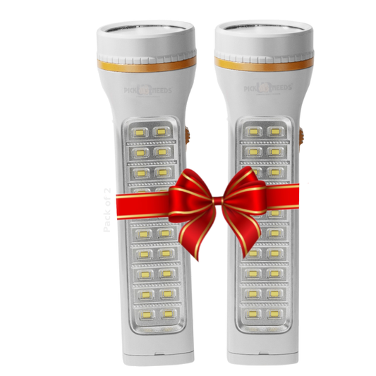 Pick Ur Needs Rechargeable 50W+20 SMD Emergency Long Range LED Torch Light With Slide charging 8 hrs Torch Emergency Light (Pack of 2)