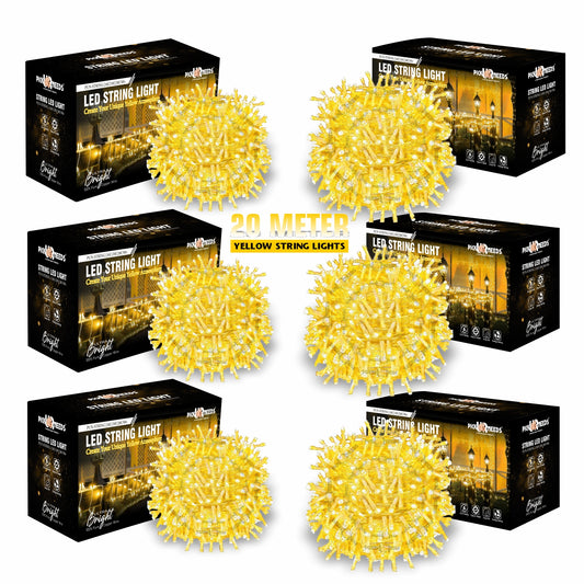 Pick Ur Needs 60 LEDs 20 m Yellow Steady String Rice Lights  (Pack of 6)