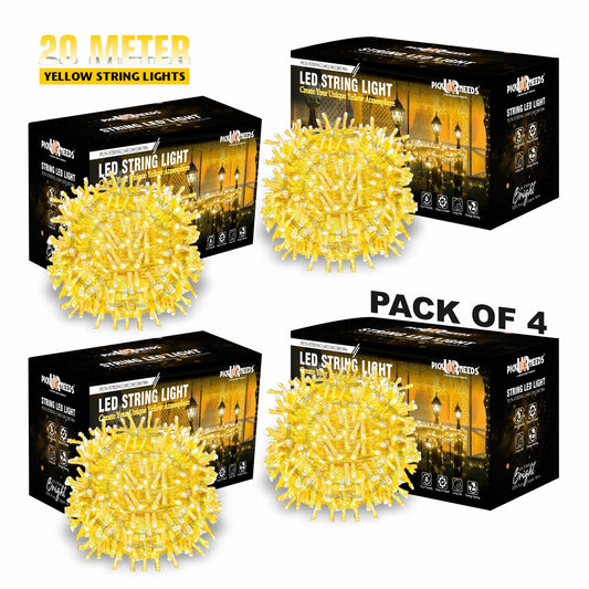Pick Ur Needs 60 LEDs 20 m Yellow Steady String Rice Lights  (Pack of 4)