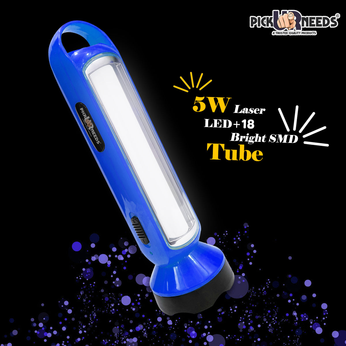 Pick Ur Needs Long Range LED Rechargeable Torch Lantern 5W +18 Bright SMD Tube 1600mAH Perfect Flashlight 20 hrs Torch Emergency Light  (Orange)