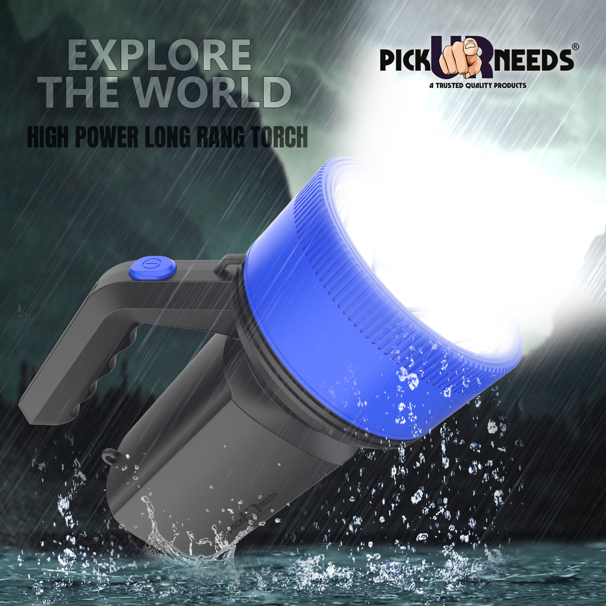 Pick Ur Needs Rechargeable Long Range Light 100W Searchlight with Multi-Functional + Blinker Handheld Torch