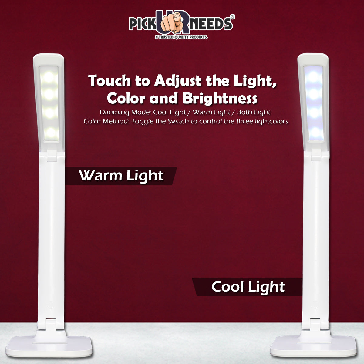 Pick Ur Needs Rechargeable Led Touch On/Off Switch Study Desk / Table Lamp Eye Protection Student USB Charging