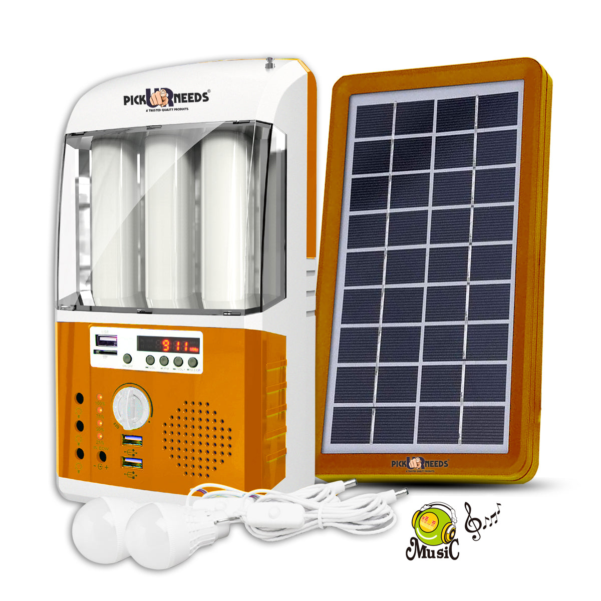 Pick Ur Needs Rechargeable & Portable Emergency Inverter with Radio Music Function Solar Lighting System for Home