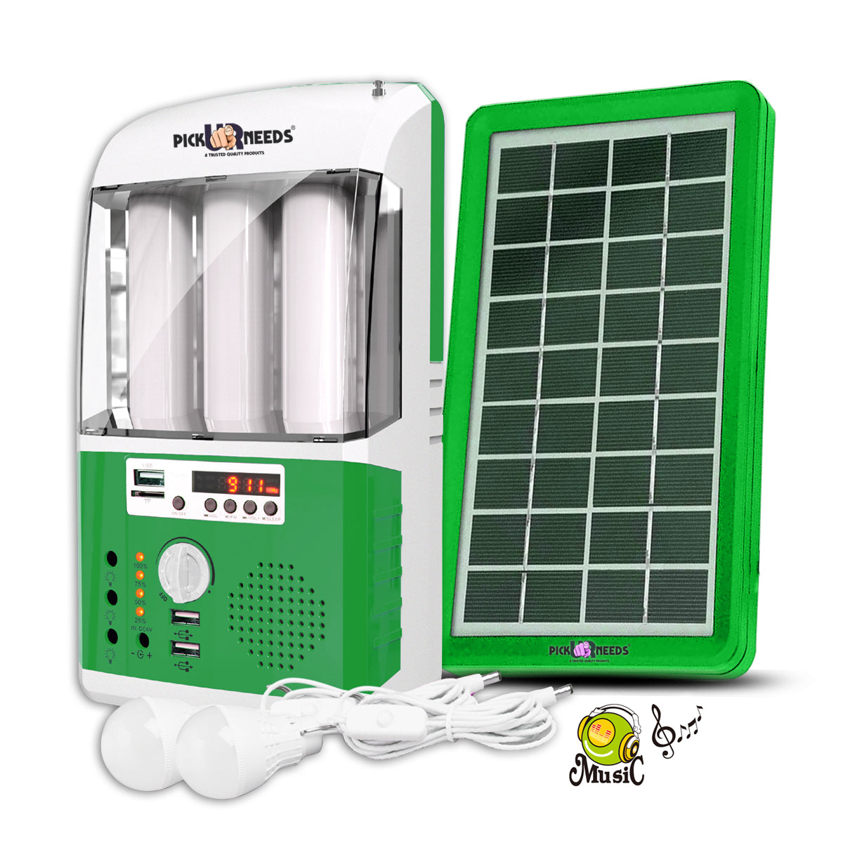 Pick Ur Needs Rechargeable & Portable Emergency Inverter with Radio Music Function Solar Lighting System for Home