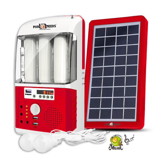 Pick Ur Needs Rechargeable & Portable Emergency Inverter with Radio Music Function Solar Lighting System for Home