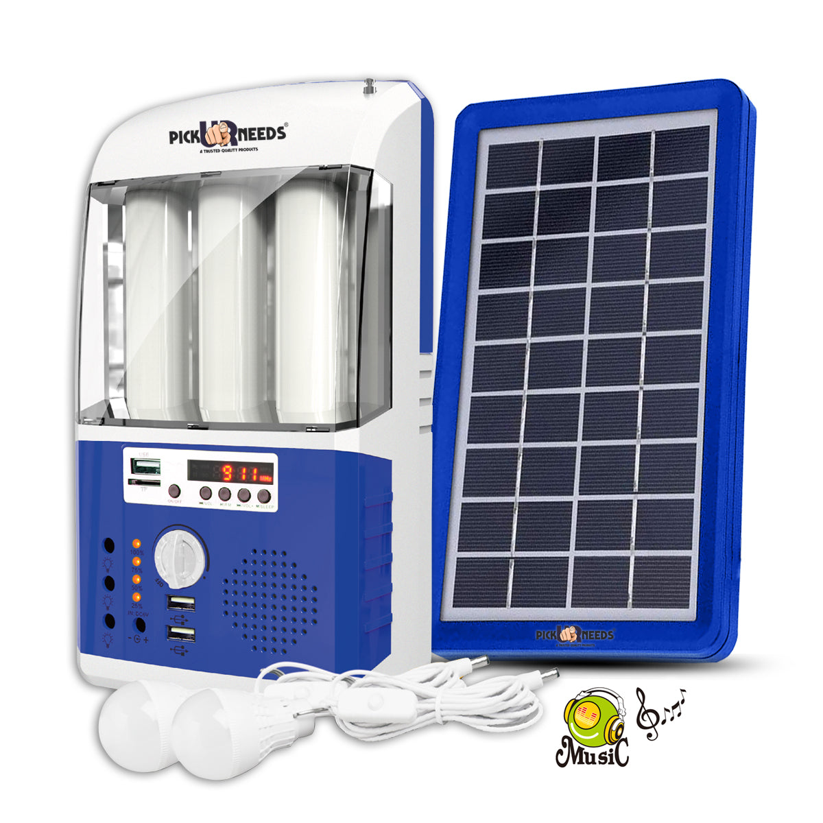 Pick Ur Needs Rechargeable & Portable Emergency Inverter with Radio Music Function Solar Lighting System for Home