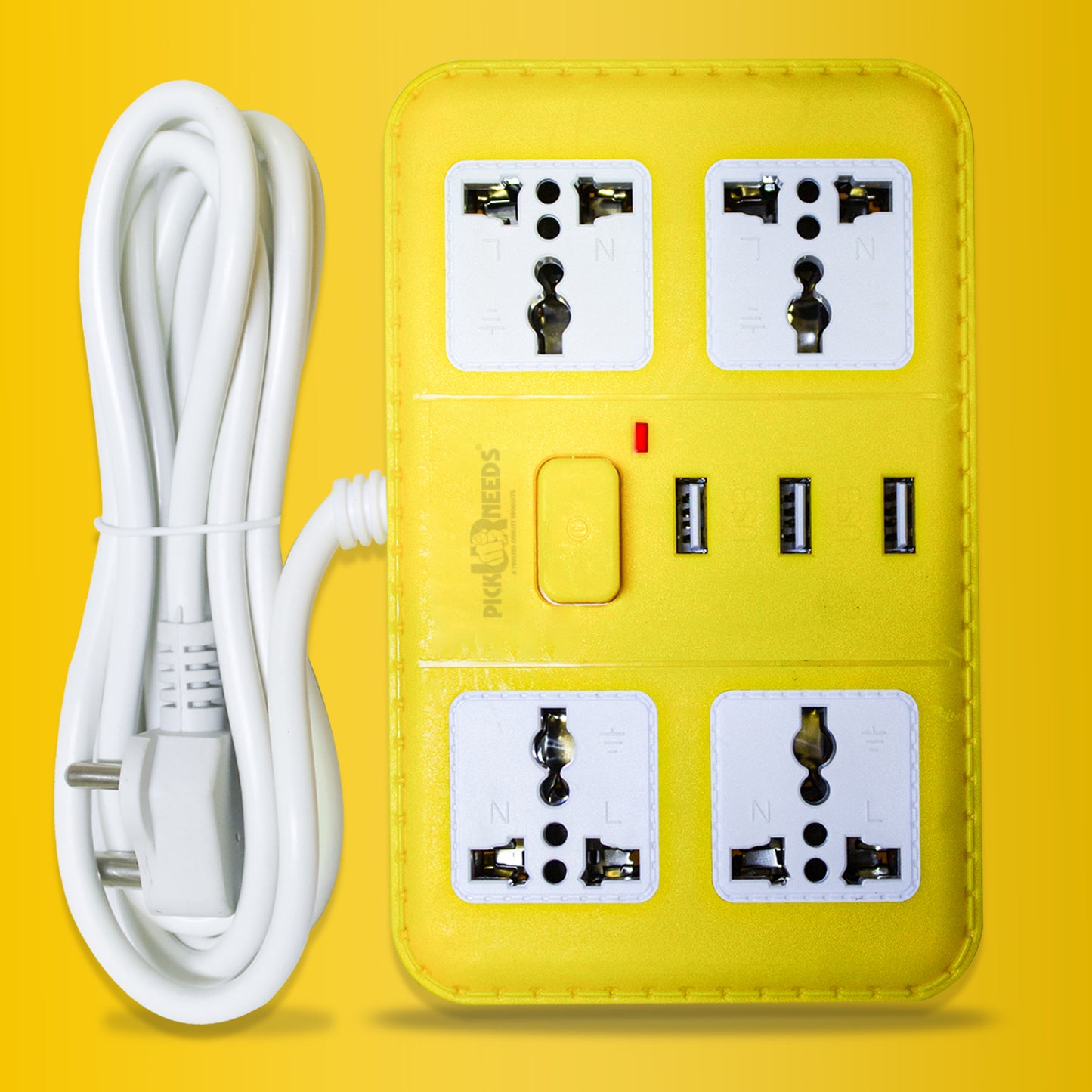 Pick Ur Needs Extension Cord Board with 3 USB Charging Ports and 4 Socket -10 Amp Heavy Duty for Multiple Devices Smartphone Tablet Laptop