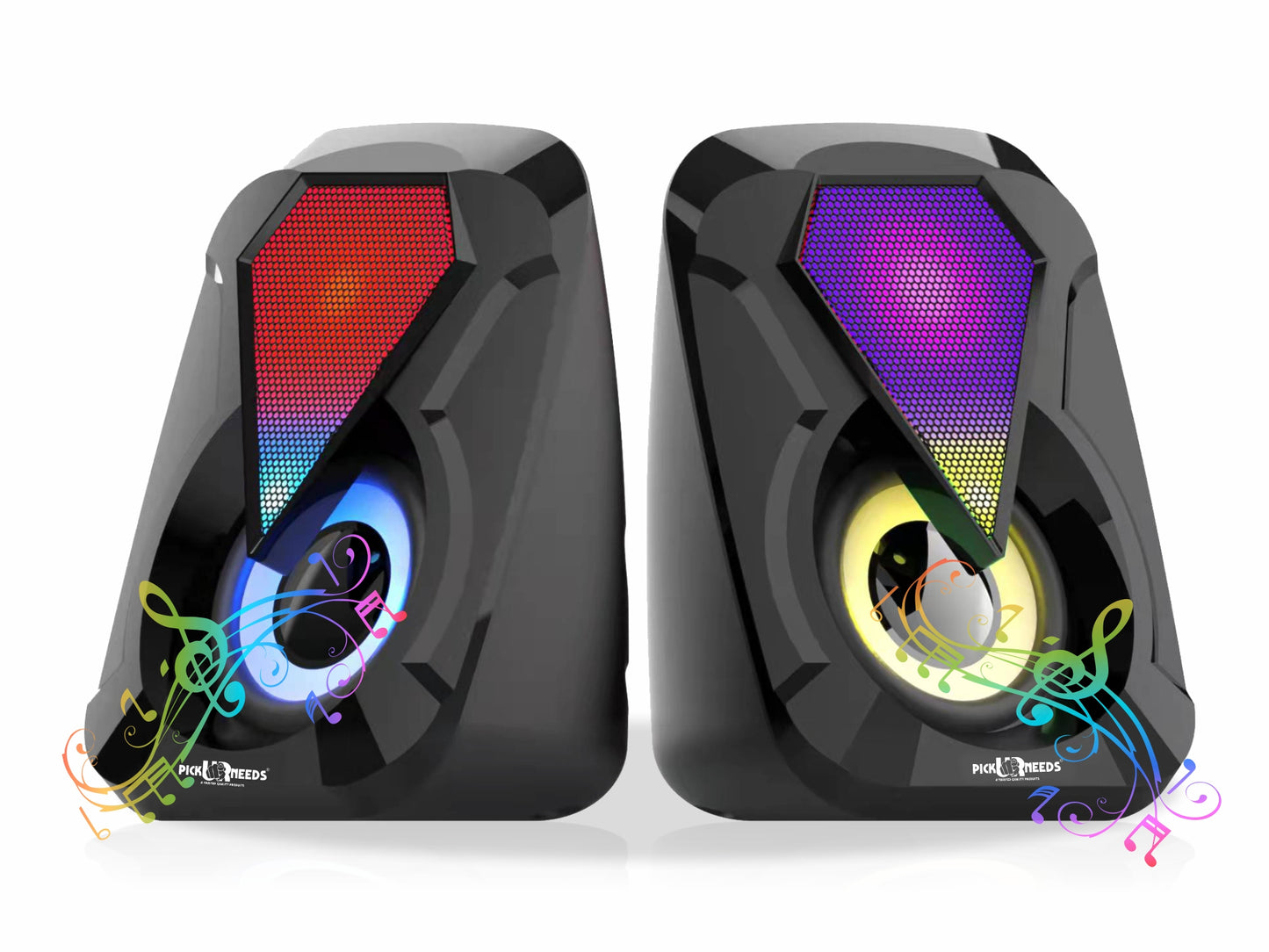 Pick Ur Needs Computer Speaker Multimedia Sound Bass Speakers with Colourful LED Modes System for PC Laptop