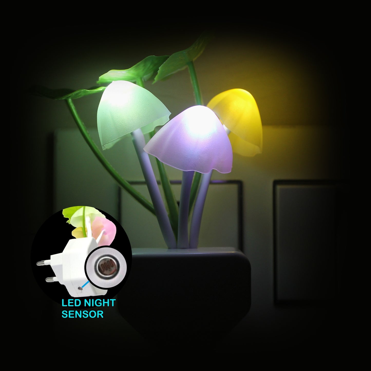 Pick Ur Needs Auto On/Off Color Changing Sensor LED Night Light Mushroom Lamp Plug-in