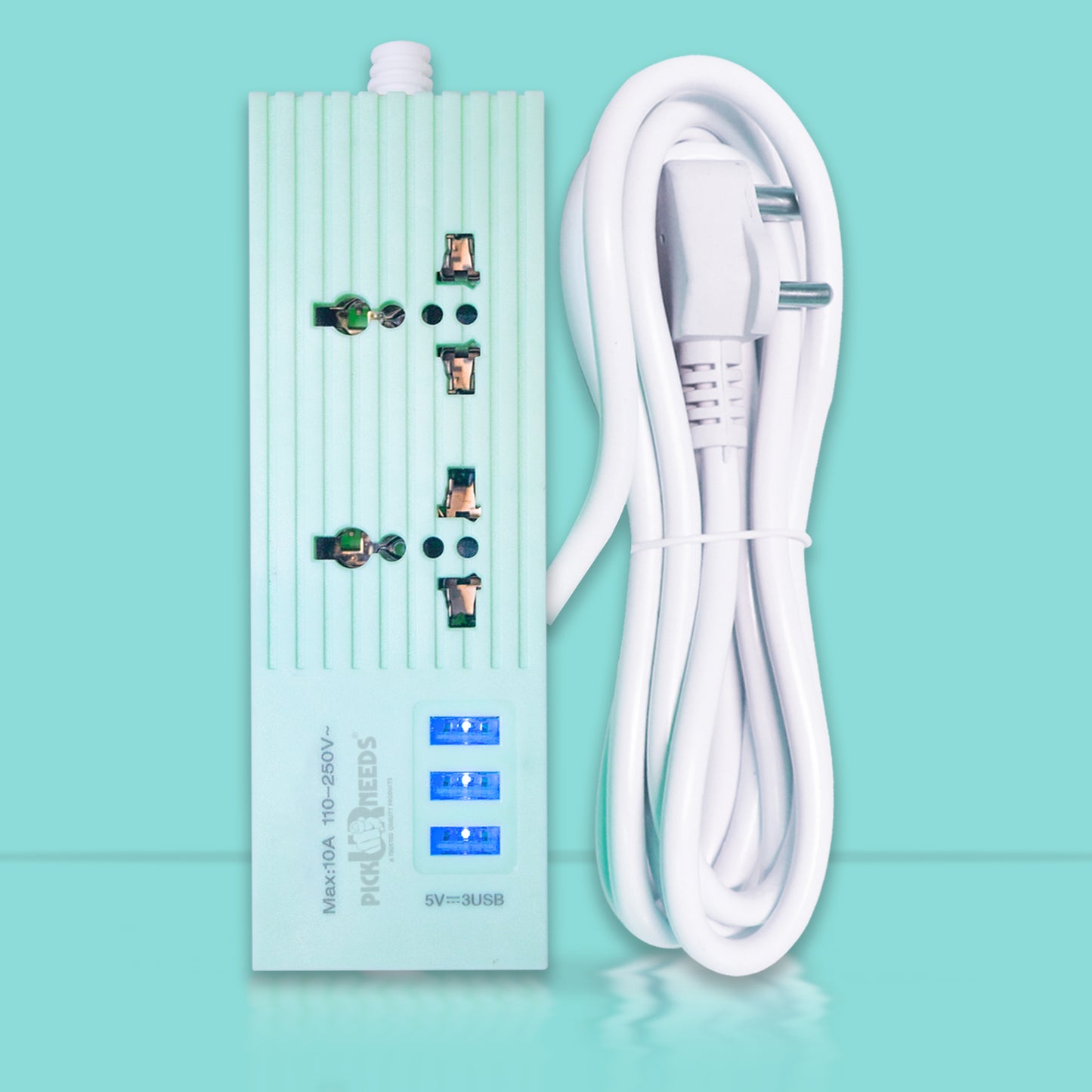 Pick Ur Needs Extension Cord 10A with Universal 2 Socket & 3 USB Port Extension Boards for Multiple Use