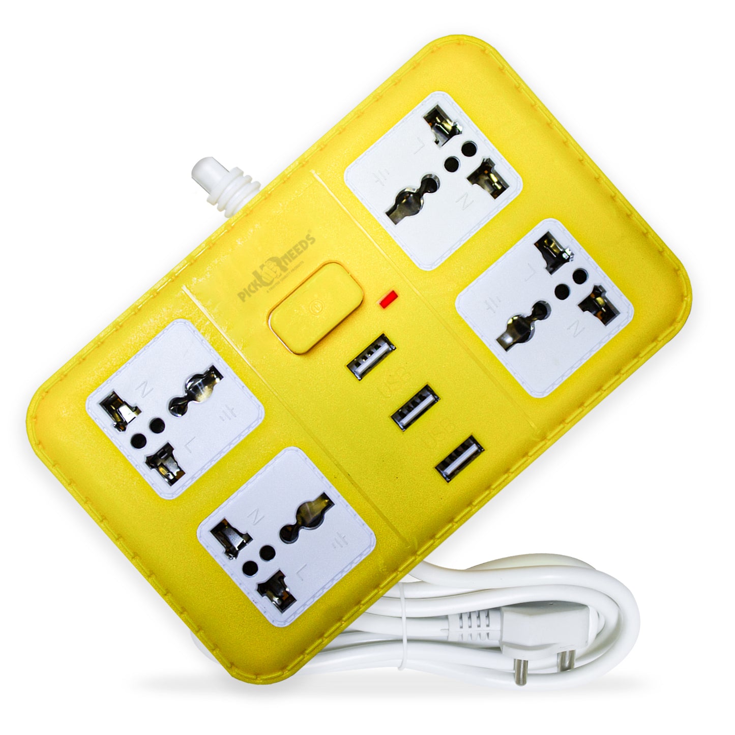 Pick Ur Needs Extension Cord Board with 3 USB Charging Ports and 4 Socket -10 Amp Heavy Duty for Multiple Devices Smartphone Tablet Laptop