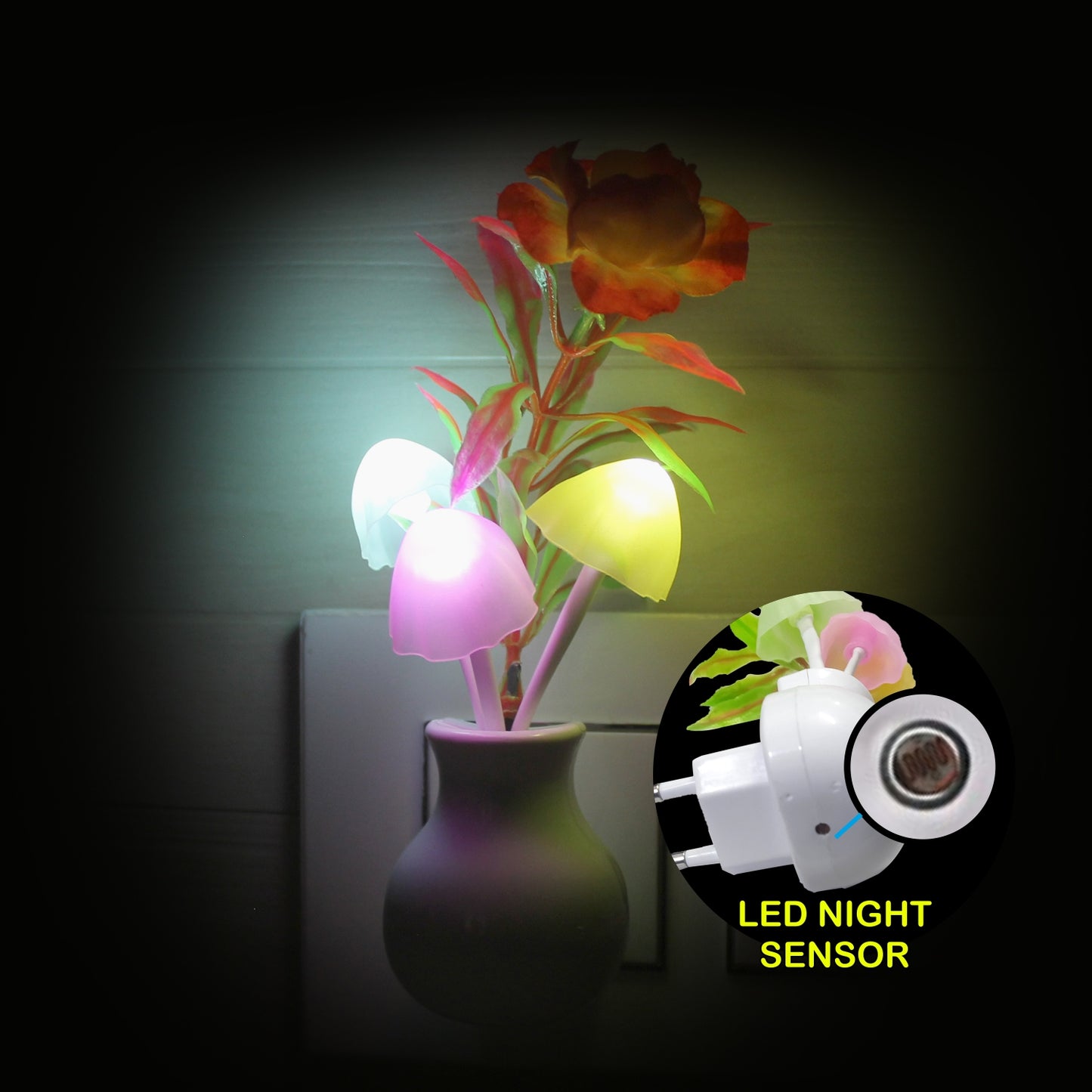 Pick Ur Needs® Auto On/Off Color Changing Sensor LED Night Light Mushroom Lamp Plug-in