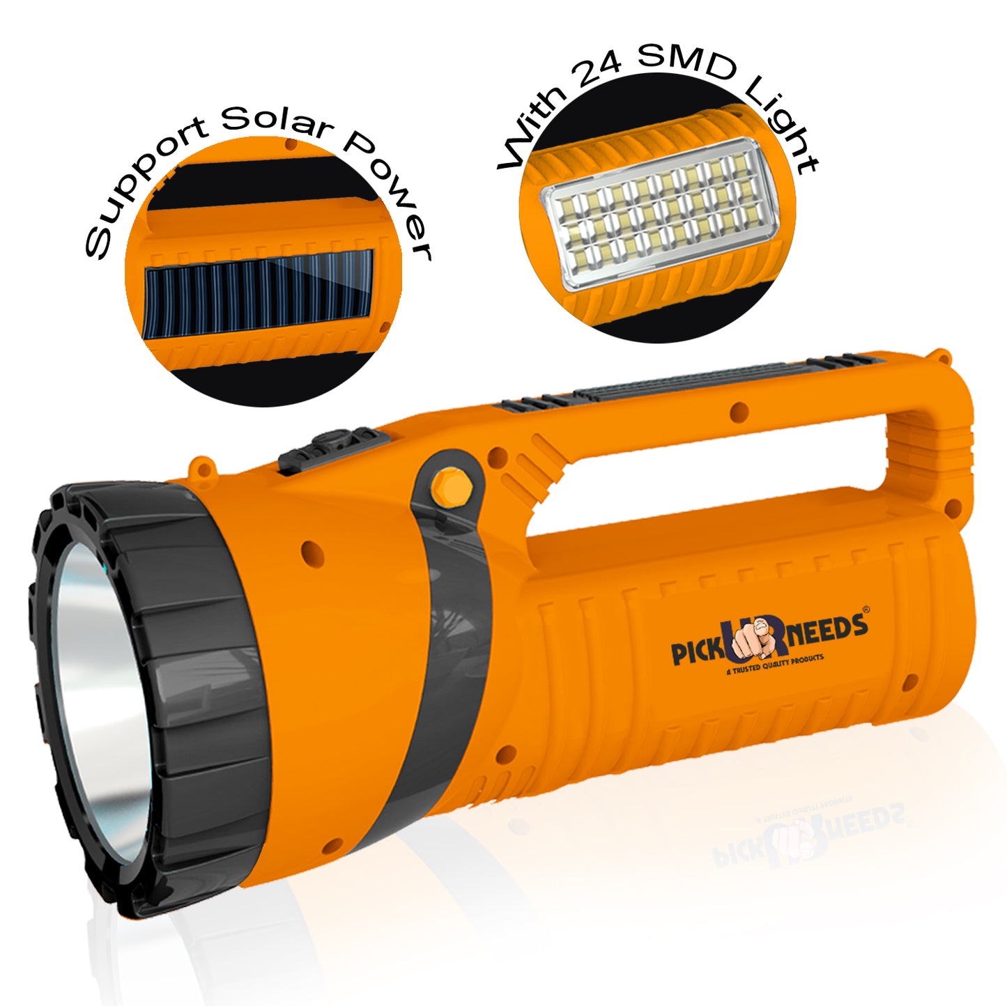 Pick Ur Needs Solar Rechargeable Emergency Long Range Search Torch Light 75 Watts + 24 SMD