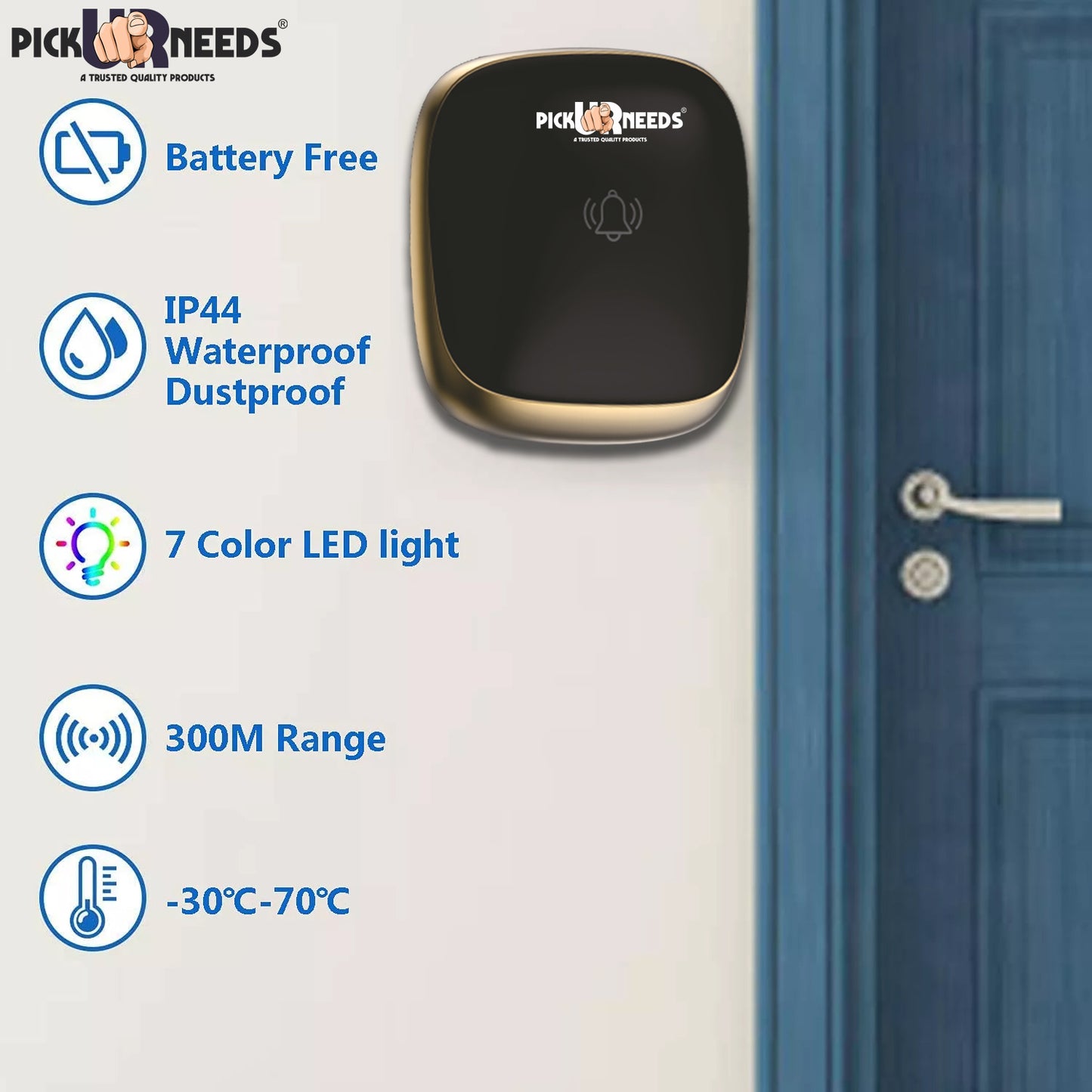 Pick Ur Needs Long Range Wireless Doorbell Easy Adjustable Ringtones with 300m Range, 36 Tunes, Led Indicator, 4 Volume Levels