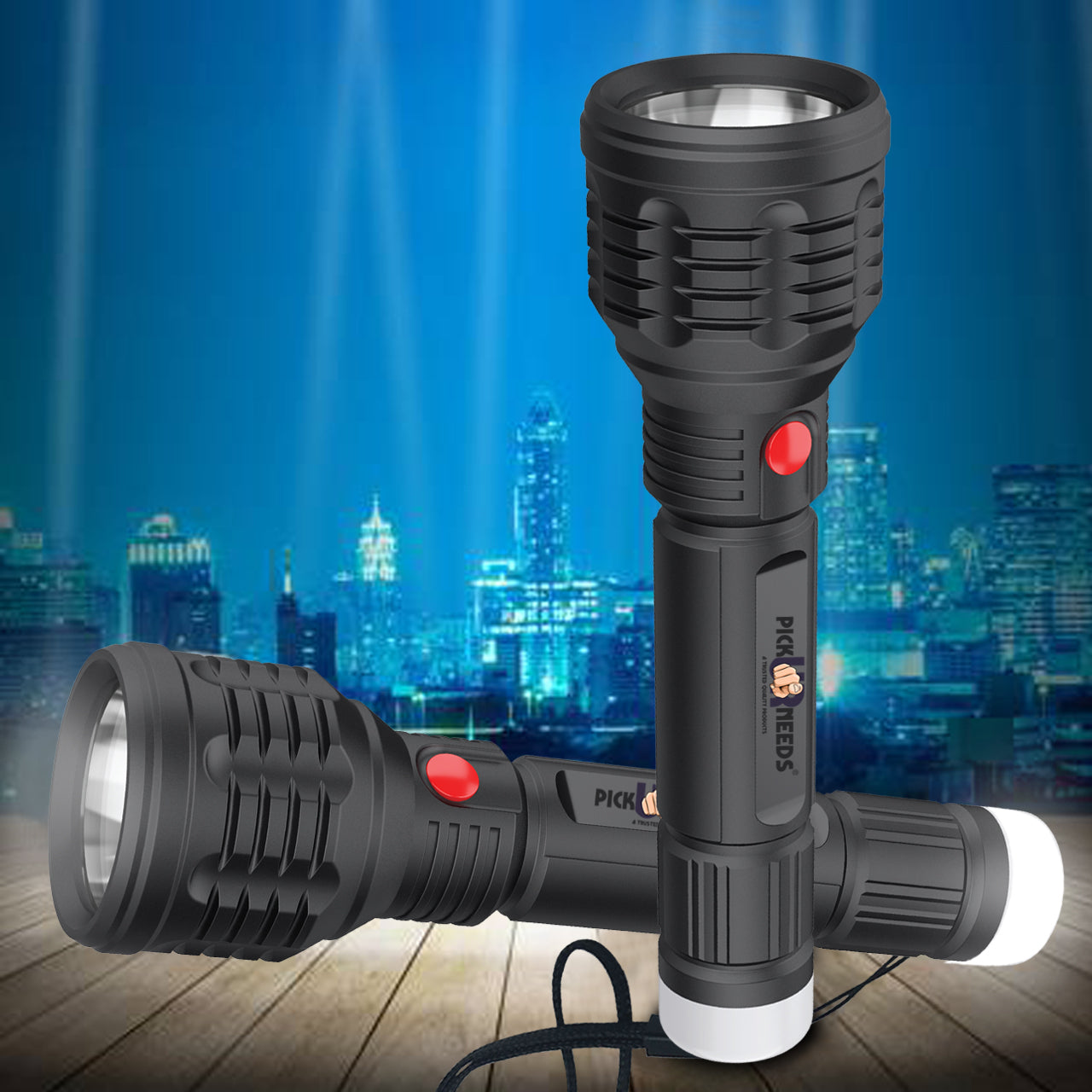 Pick Ur Needs LED Flashlight Torch Lamp Ultra Bright Rechargeable Lithium Battery with Back Light