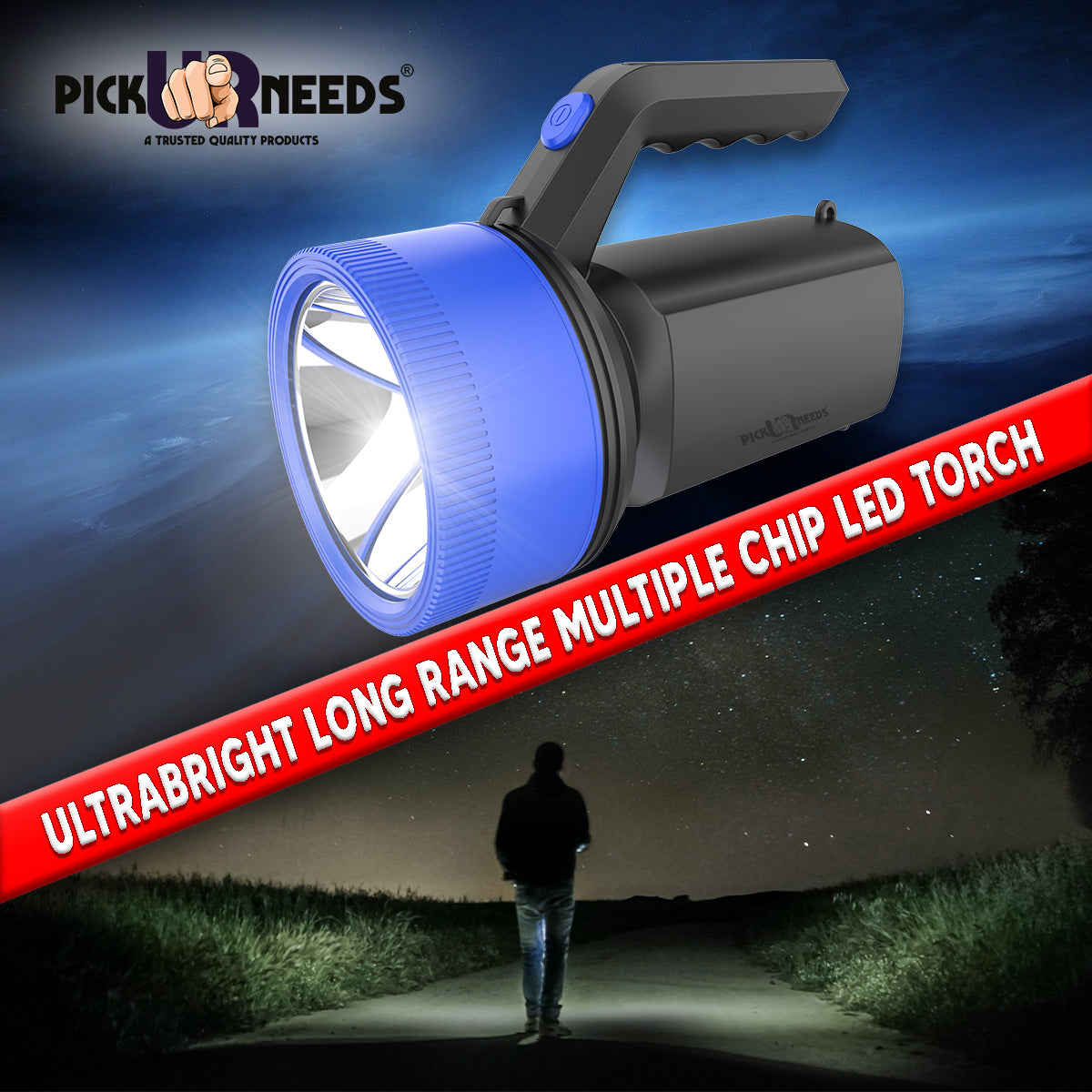 Pick Ur Needs Rechargeable Long Range Light 100W Searchlight with Multi-Functional + Blinker Handheld Torch