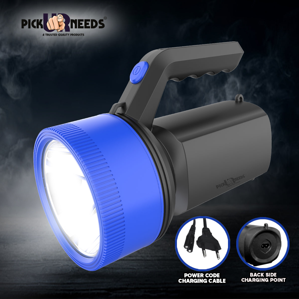 Pick Ur Needs Rechargeable Long Range Light 100W Searchlight with Multi-Functional + Blinker Handheld Torch