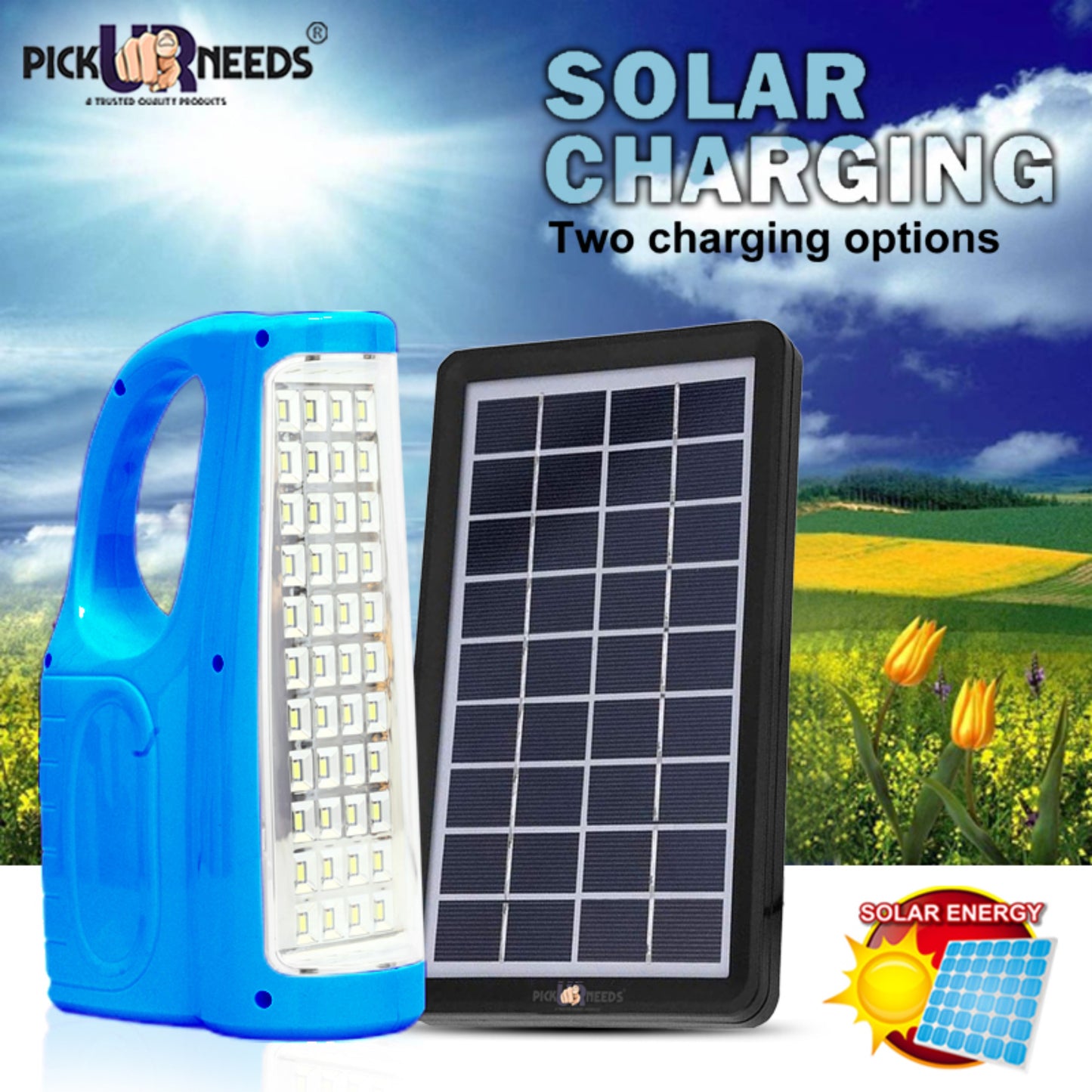 Pick Ur Needs Brightest Rechargeable 44 LED Home Emergency Lantern Light with Eco Friendly Solar Panel (9V+ 3 W)