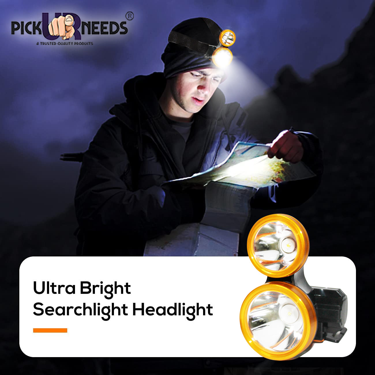 Pick Ur Needs Rechargeable LED Dual Emergency Head Lamp Torch Light For Hiking, Camping