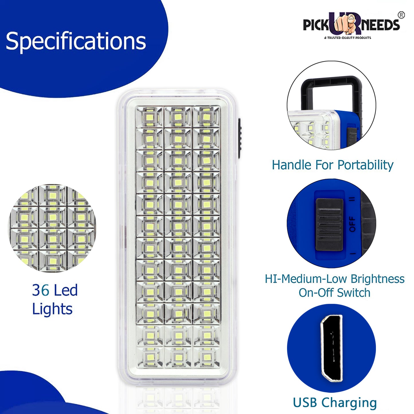 Pick Ur Needs High-Bright 36 LED with Rechargeable Emergency Floor Lantern Lamp Light