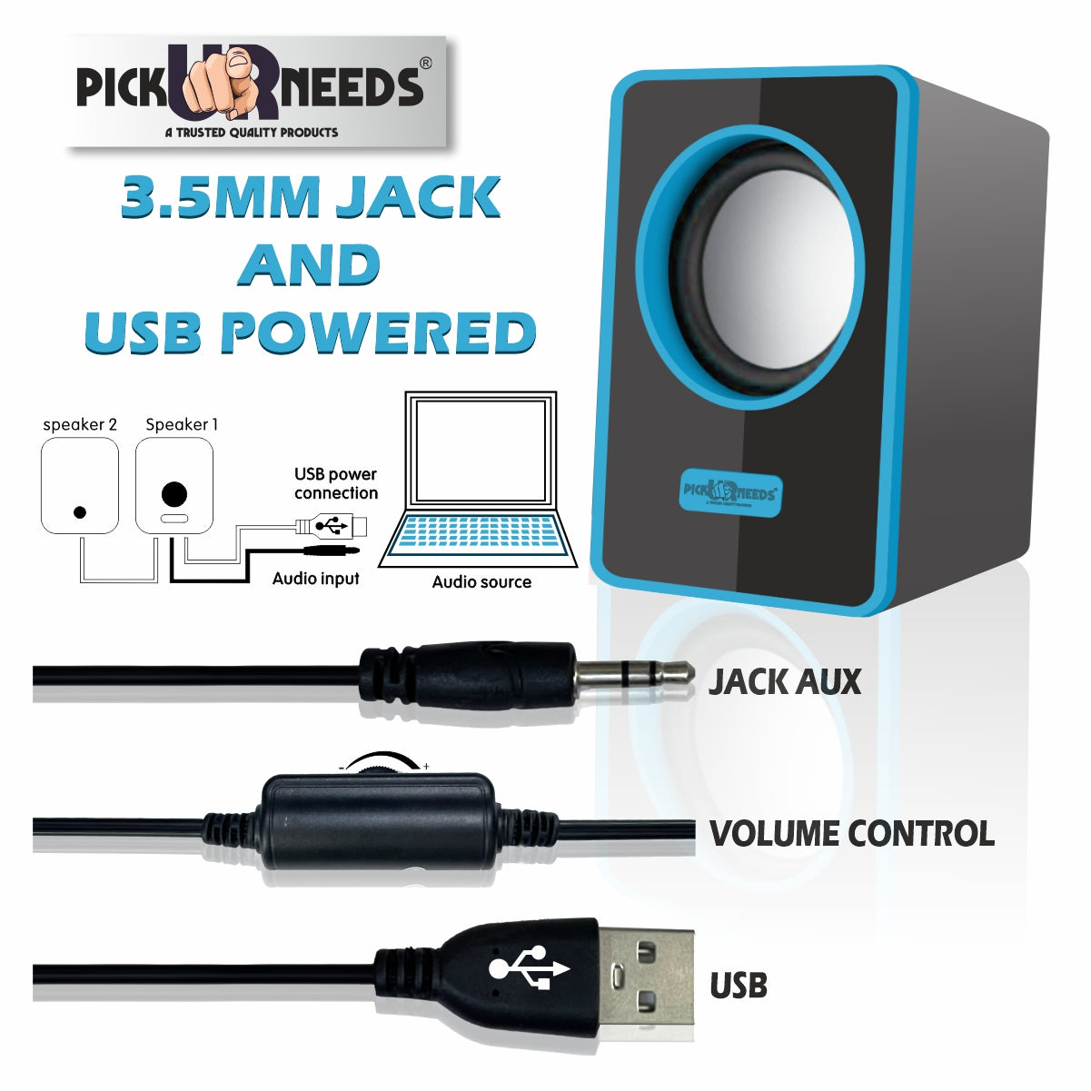 Pick Ur Needs® USB Multimedia Sound Bass Subwoofer Speaker System for PC Laptop