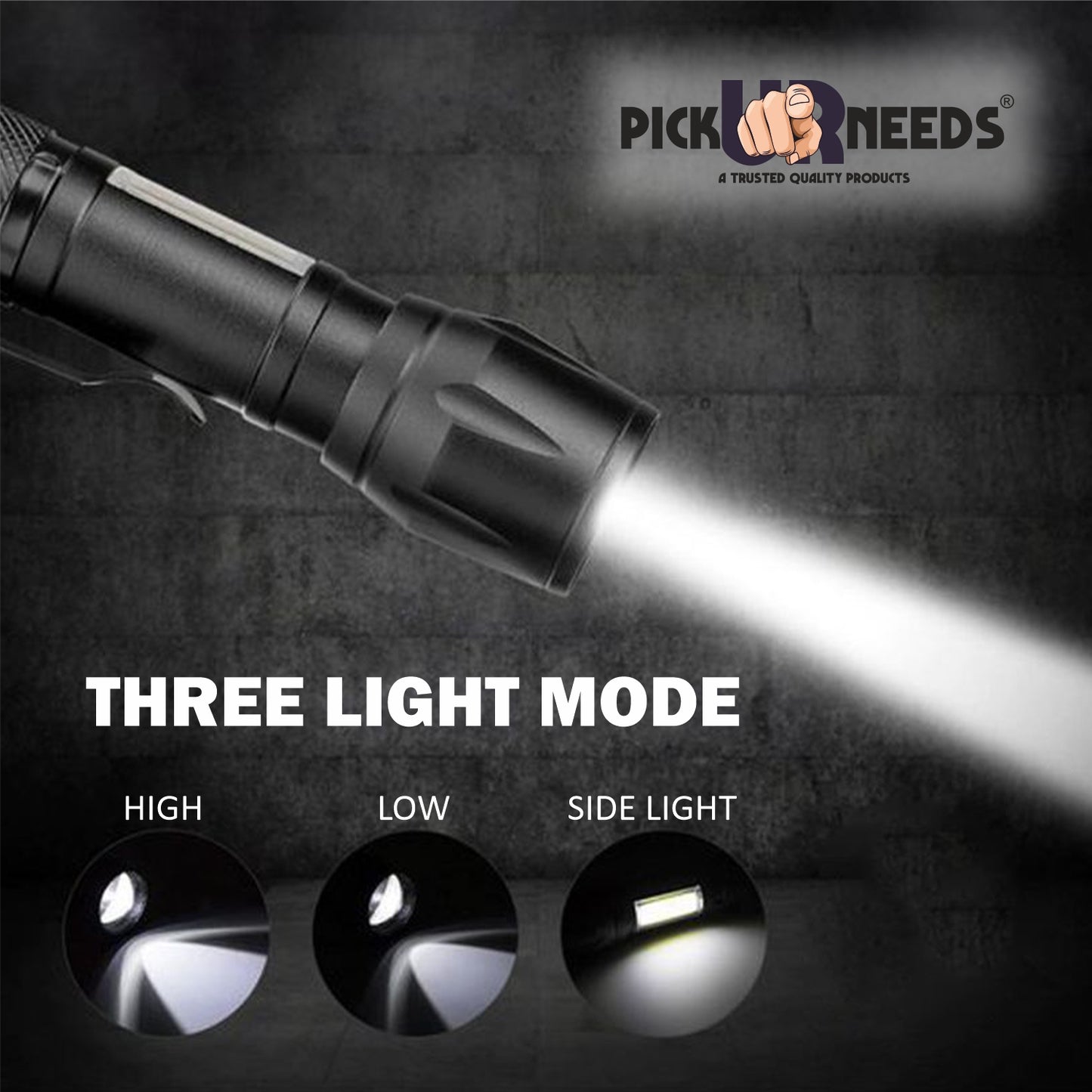 Pick Ur Needs Rechargeable 9W LED Zoomable 3 Modes Long Range Search Emergency Torch Light