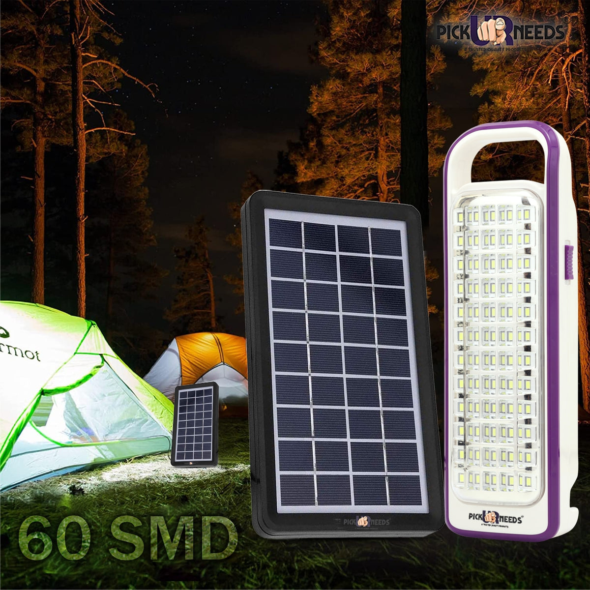 Pick Ur Needs Portable & Solar Rechargeable Lantern Home Emergency Light Built-in 60-LED Bulbs with Solar Panel(3W+9V)