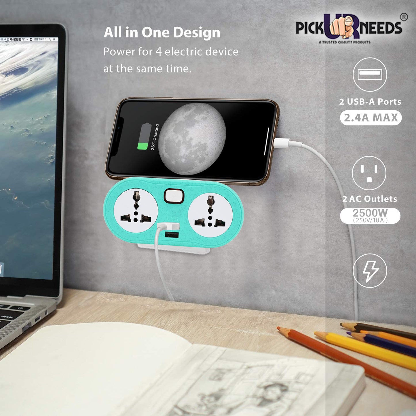 Pick Ur Needs Portable 2 USB Port & 2 USB Universal Socket Extension Boards for Multipurpose Use