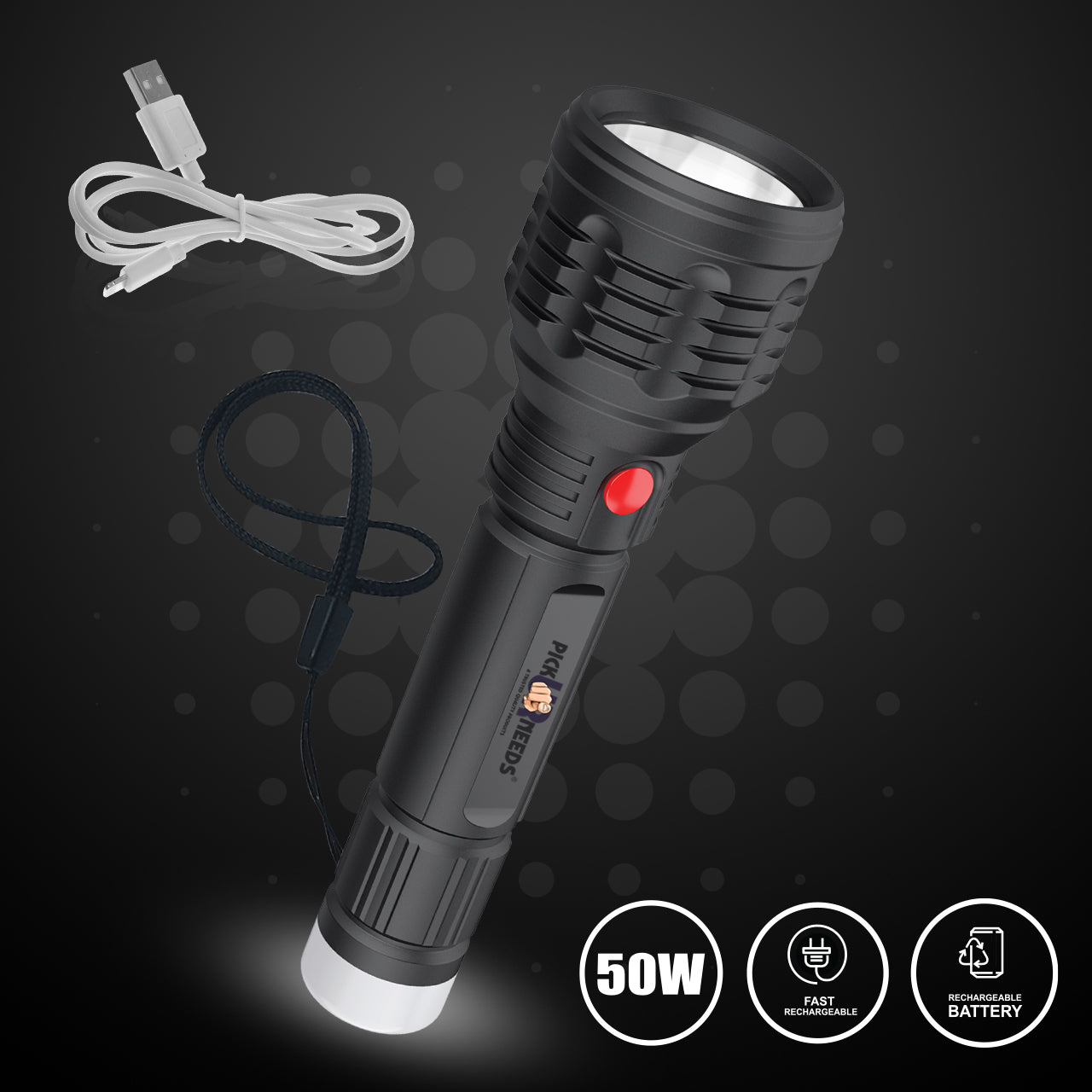 Pick Ur Needs LED Flashlight Torch Lamp Ultra Bright Rechargeable Lithium Battery with Back Light