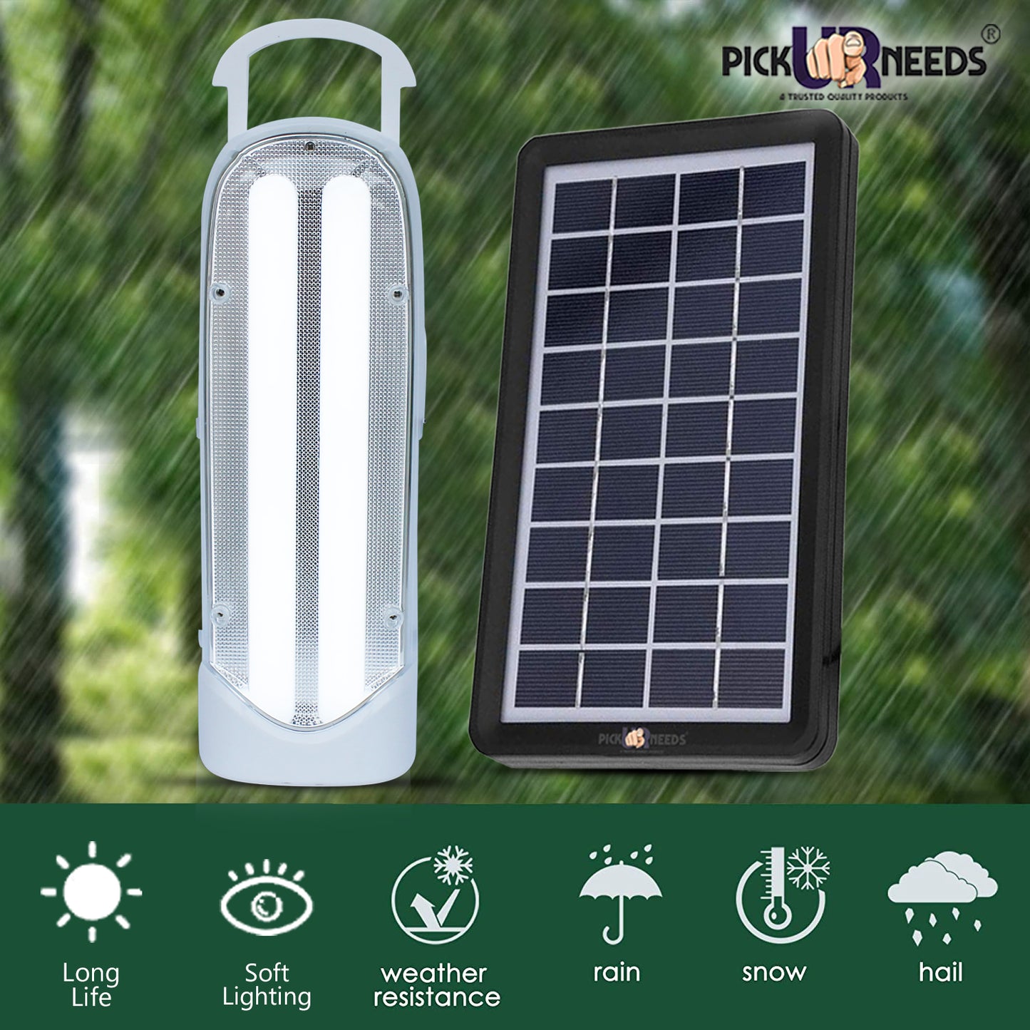 Pick Ur Needs® Long & Portable 45 SMD Light with 15 Hours Backup Emergency Lantern Light (2 Tube White) with Solar Panel(3W+9V)
