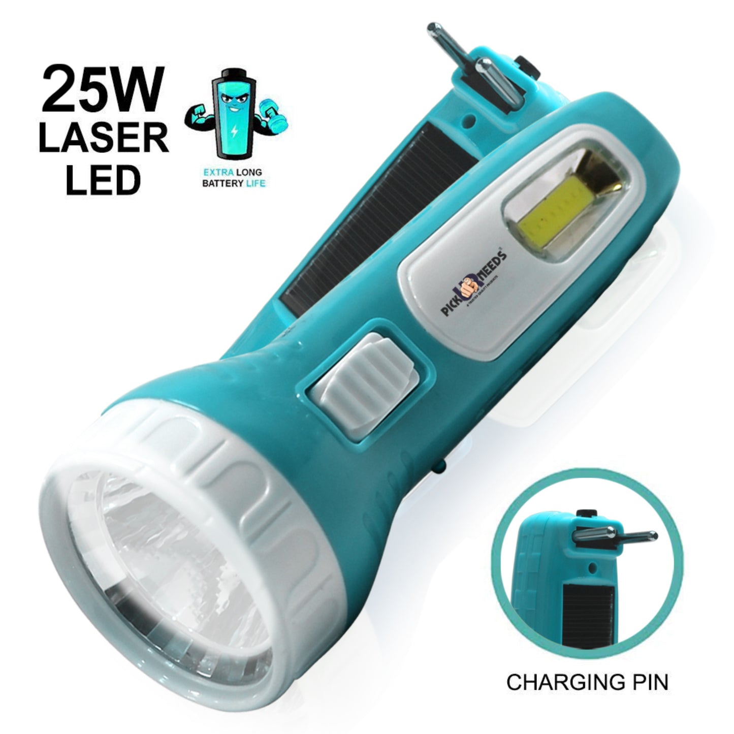 Pick Ur Needs Mini Solar Rechargeable Flashlight Two-Pin Plug LED Torch with Front and Side Light