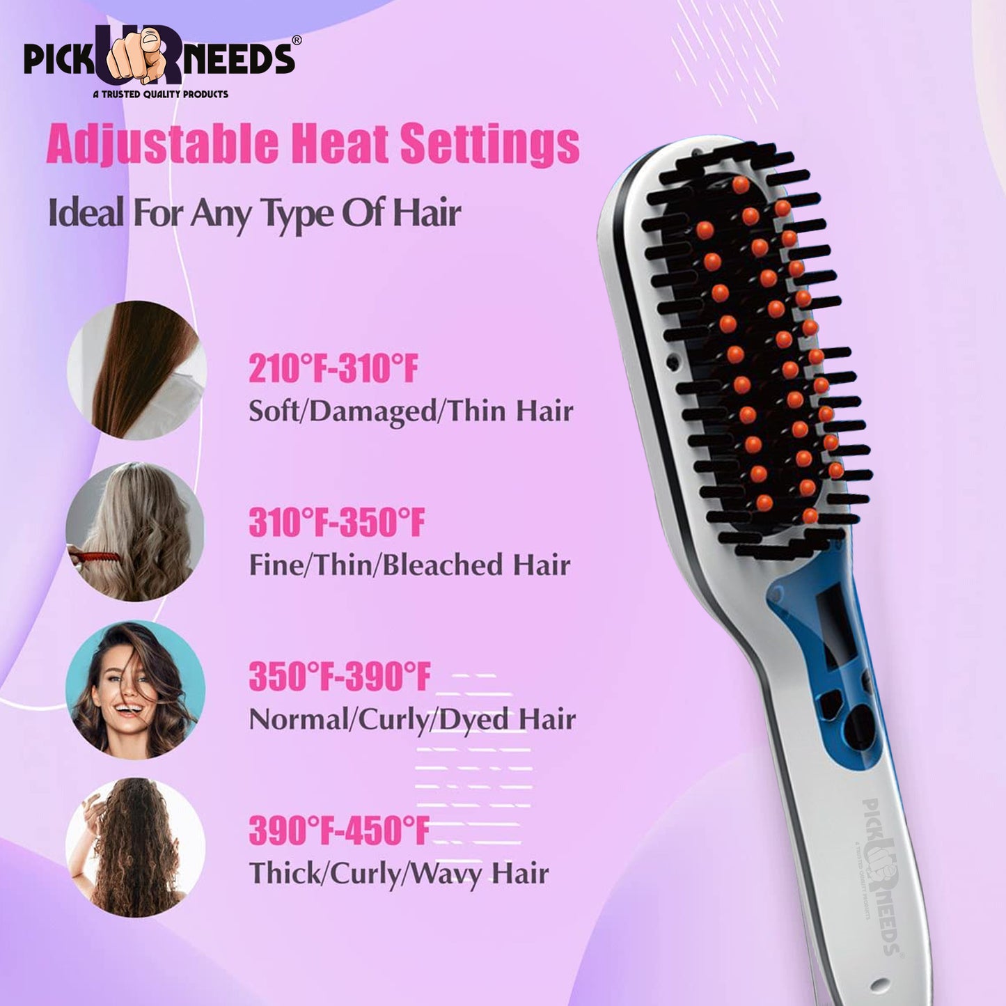 Pick Ur Needs Professional Straightening Adjustable Temp Ionic Styling Flat Iron Electric Heat Hair Straightener Brush