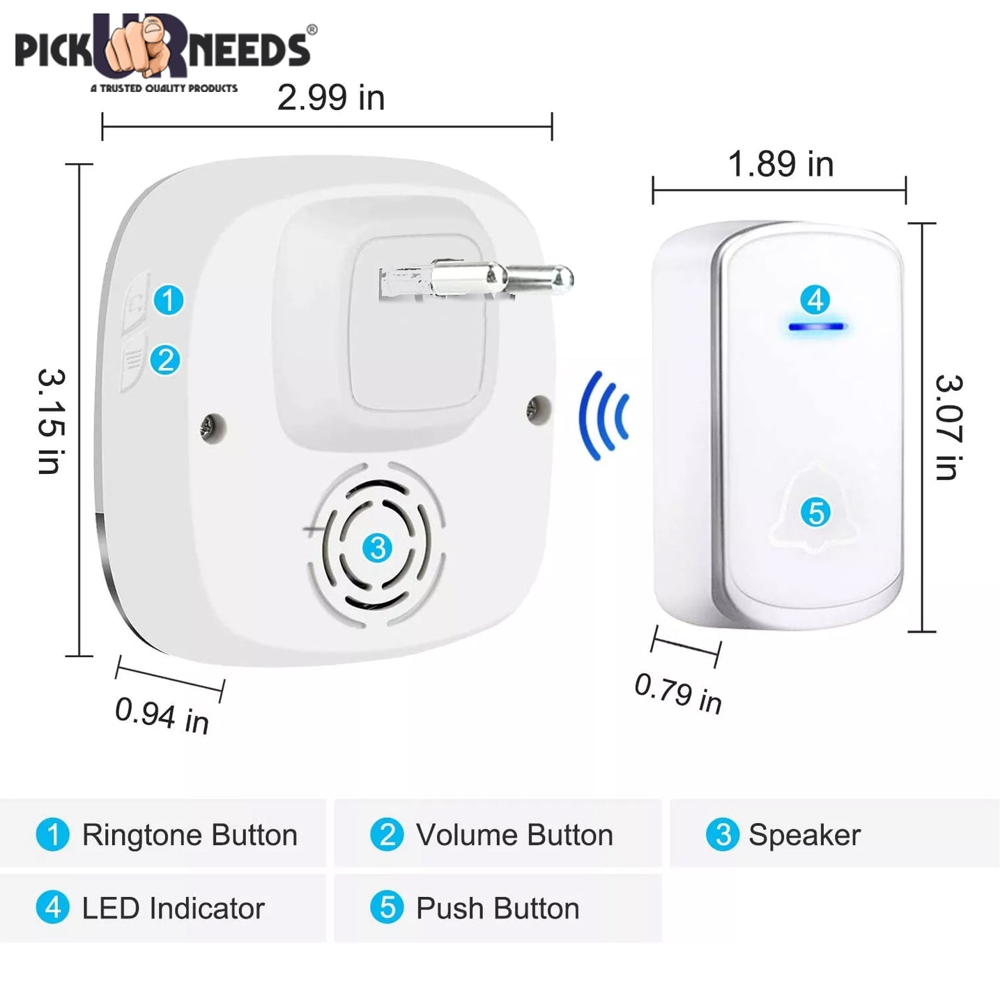 Pick Ur Needs Long Range Wireless Doorbell Easy Adjustable Ringtones with 300m Range, 36 Tunes, Led Indicator, 4 Volume Levels