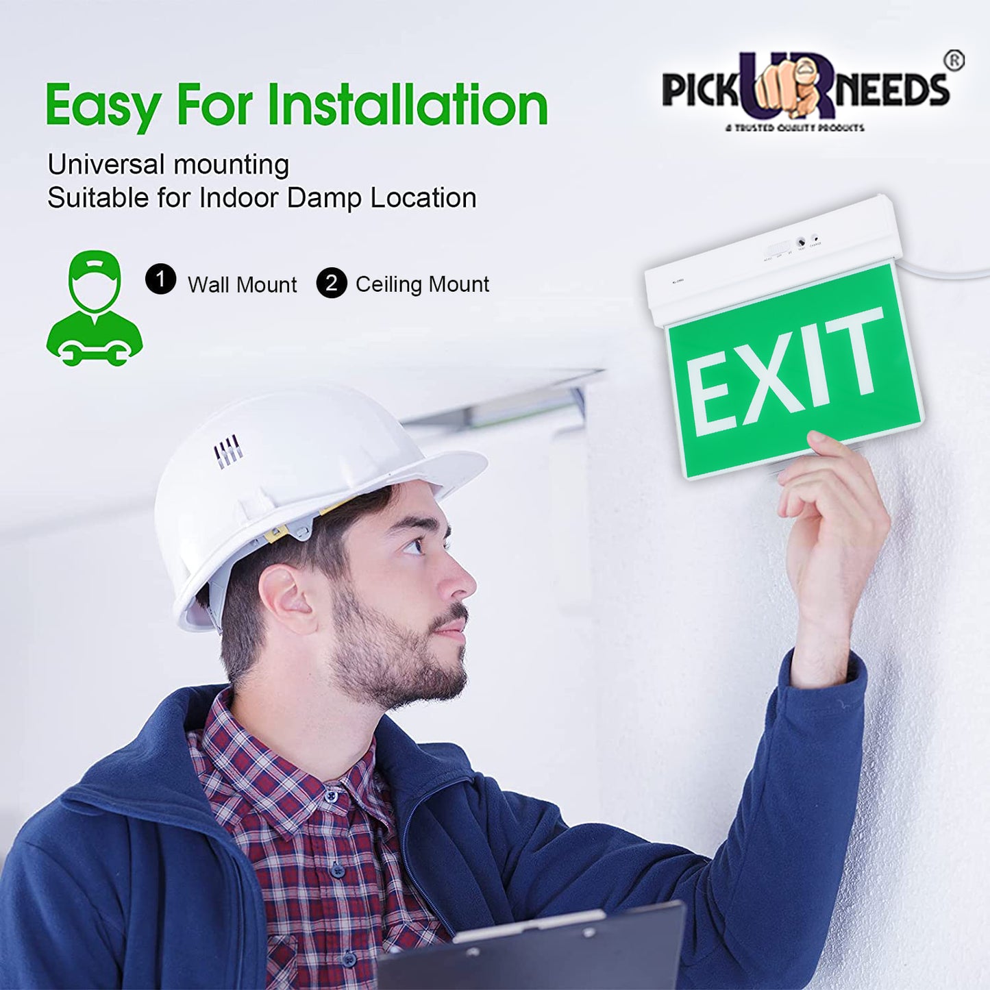 Pick Ur Needs Rechargeable Ceiling Mount Emergency LED Exit Indicate Light Sign With Lithium Battery