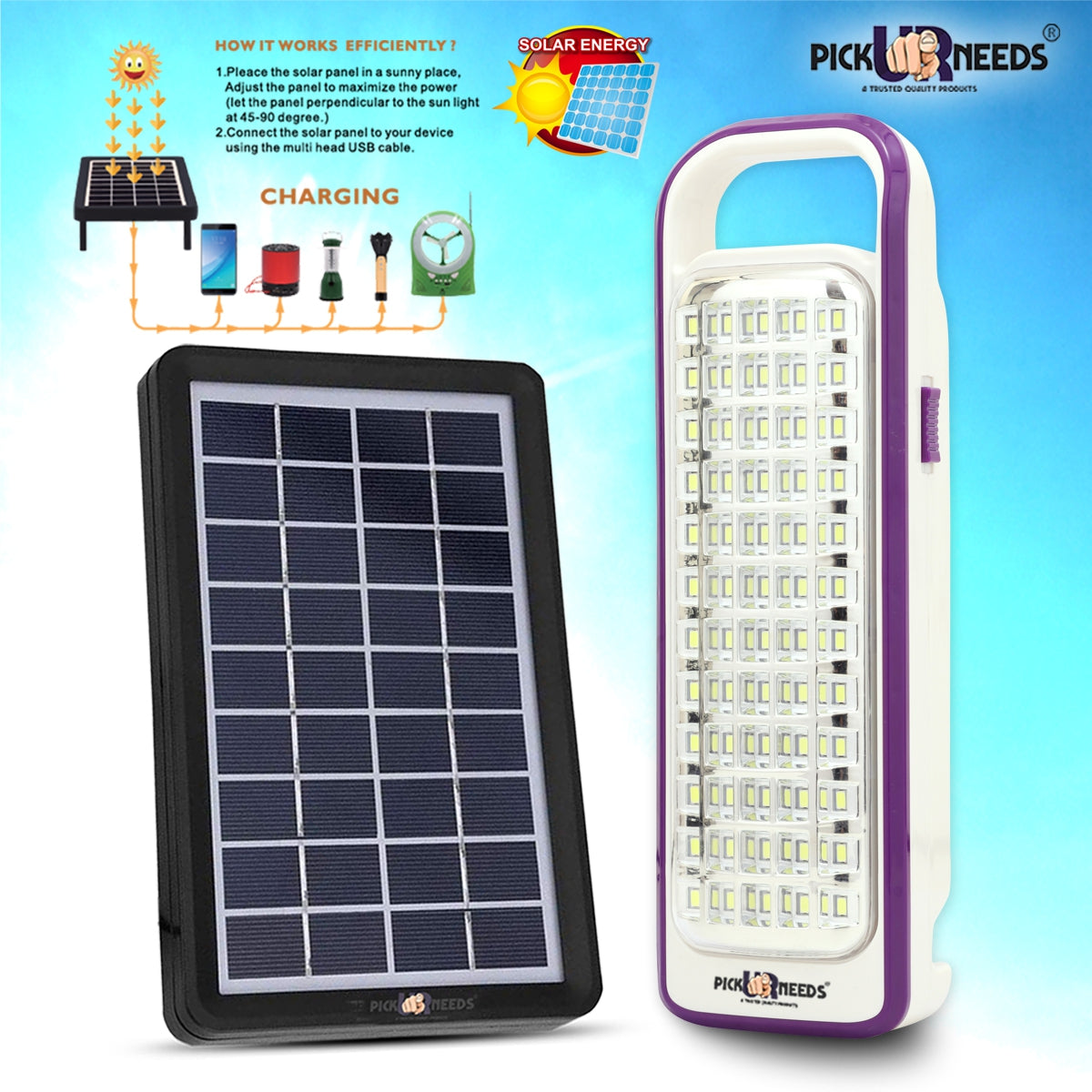 Pick Ur Needs Portable & Solar Rechargeable Lantern Home Emergency Light Built-in 60-LED Bulbs with Solar Panel(3W+9V)